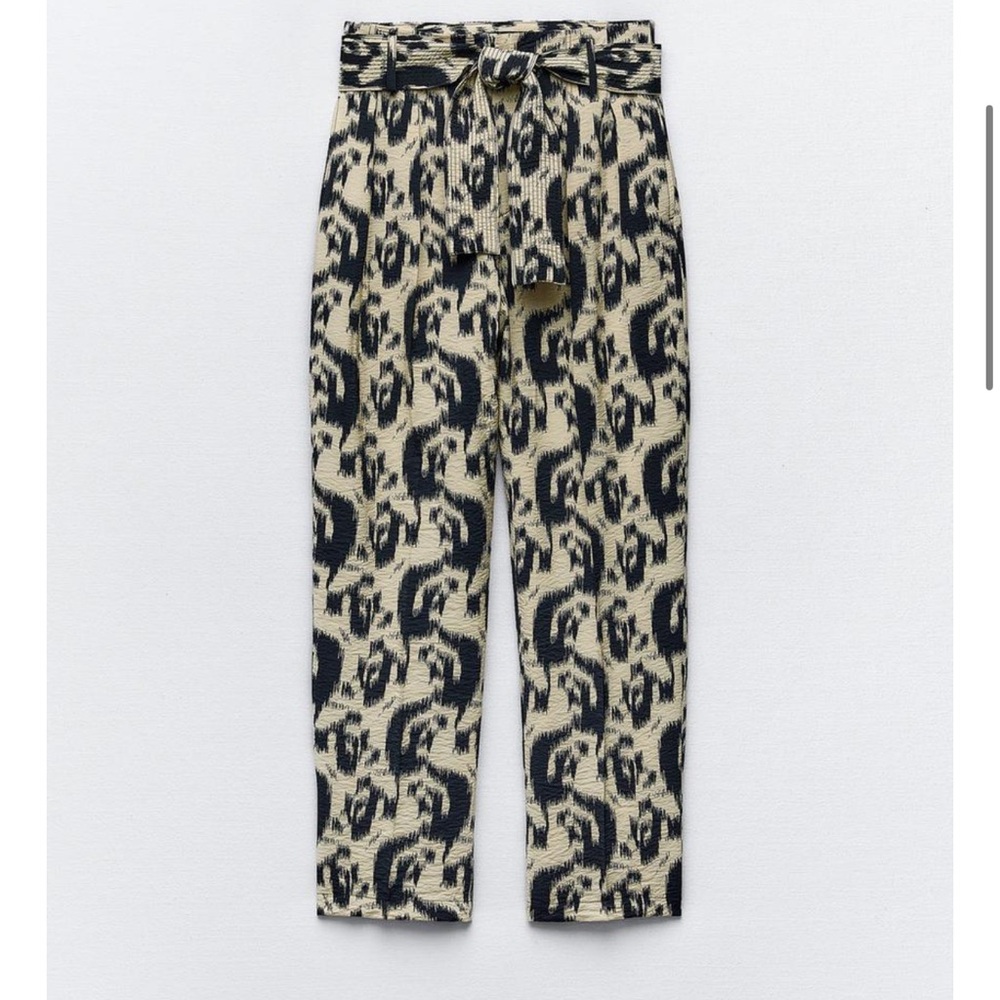 Zara Animal Print Abstract Paperbag Pants